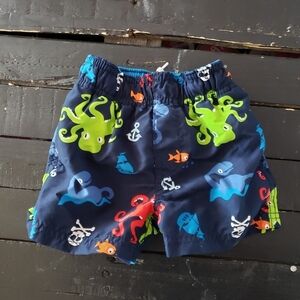 The Children's Place Baby Boy 6-9 Months Swim Trunks Navy Colorful Sea Creatures